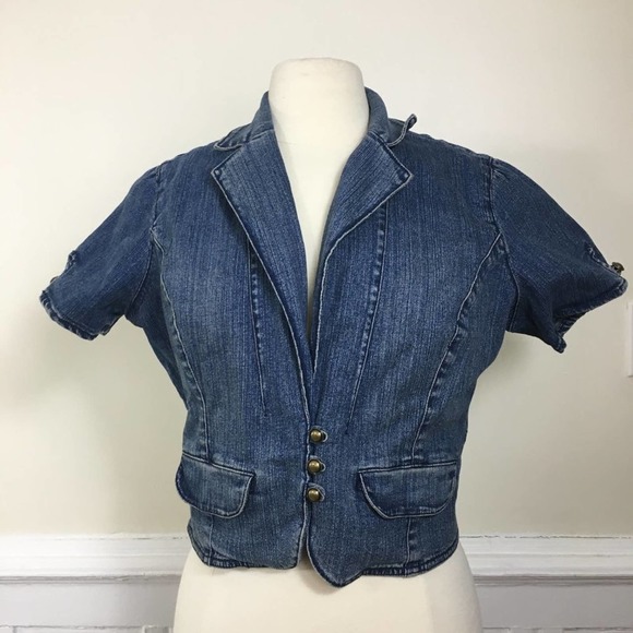 A.N.A. Denim Cropped Blazer Stretchy Jean Jacket Large - Picture 5 of 6